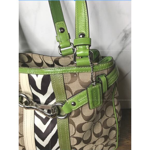 Coach Tan Monogram Green Leather Shoulder Handbag E0951-F13993 - Picture 4 of 12
